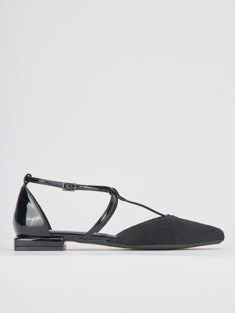 Flat shoes heel 1 cm black horsy