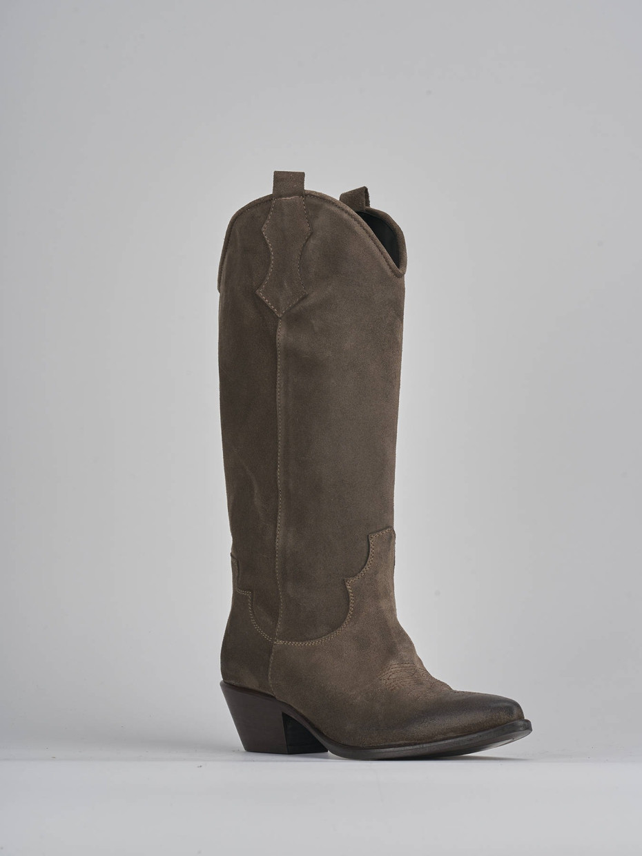 High heel boots heel 5 cm beige suede