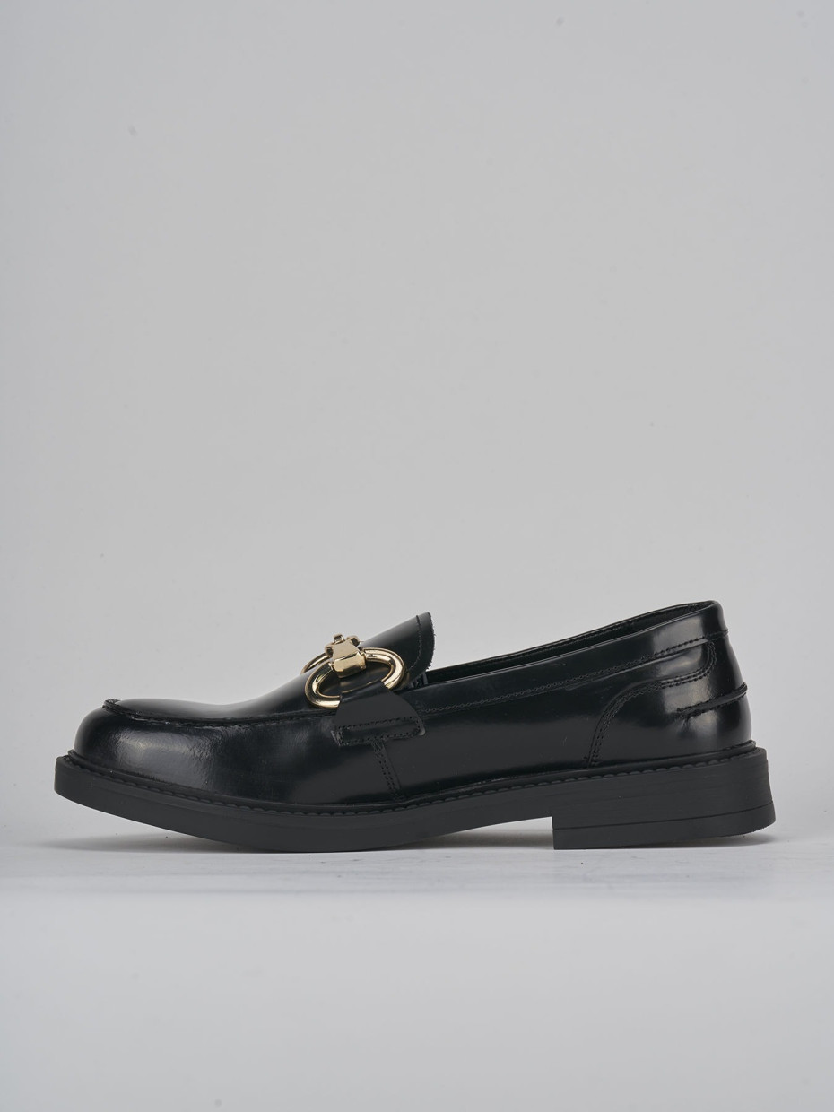 Loafers heel 1 cm black leather