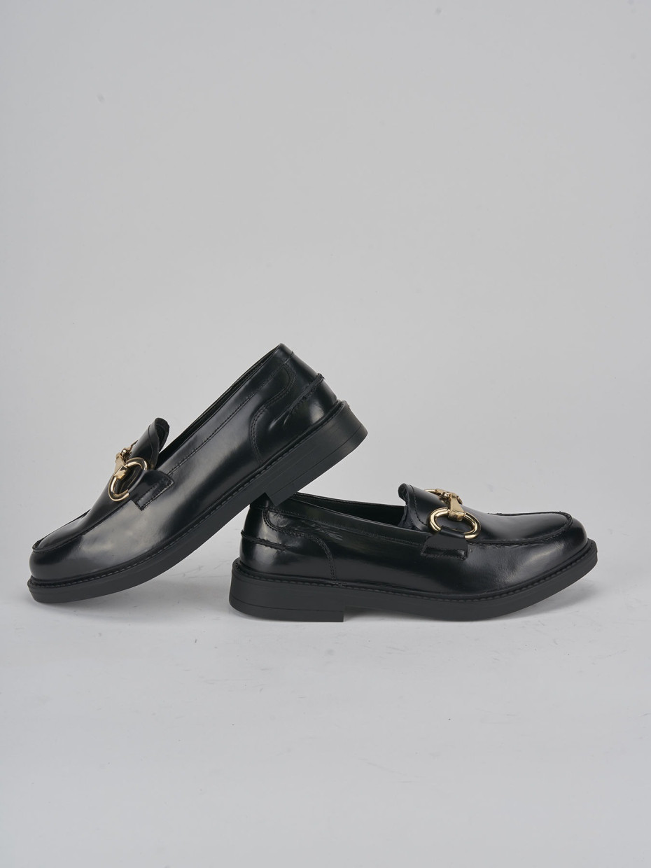 Loafers heel 1 cm black leather