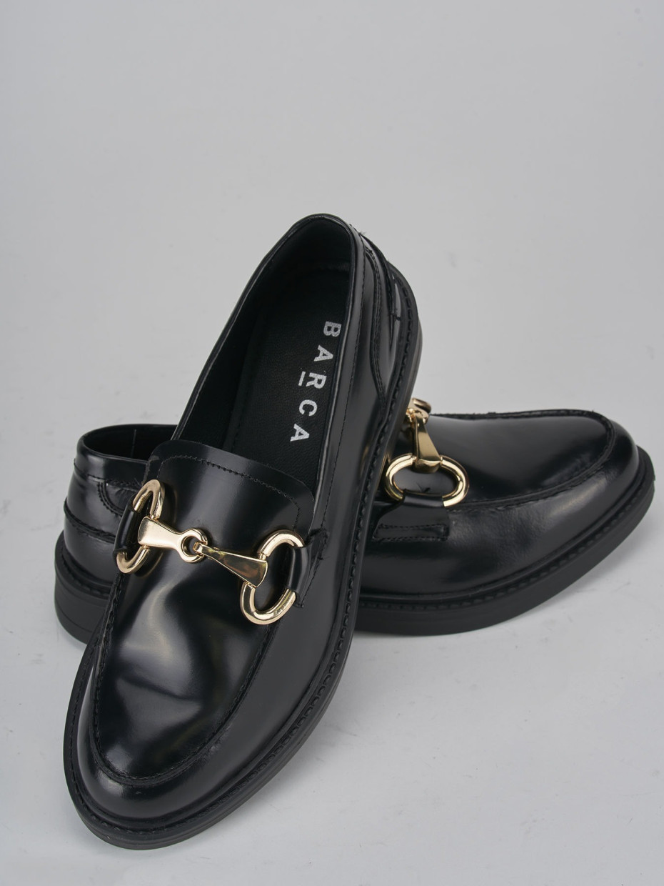 Loafers heel 1 cm black leather