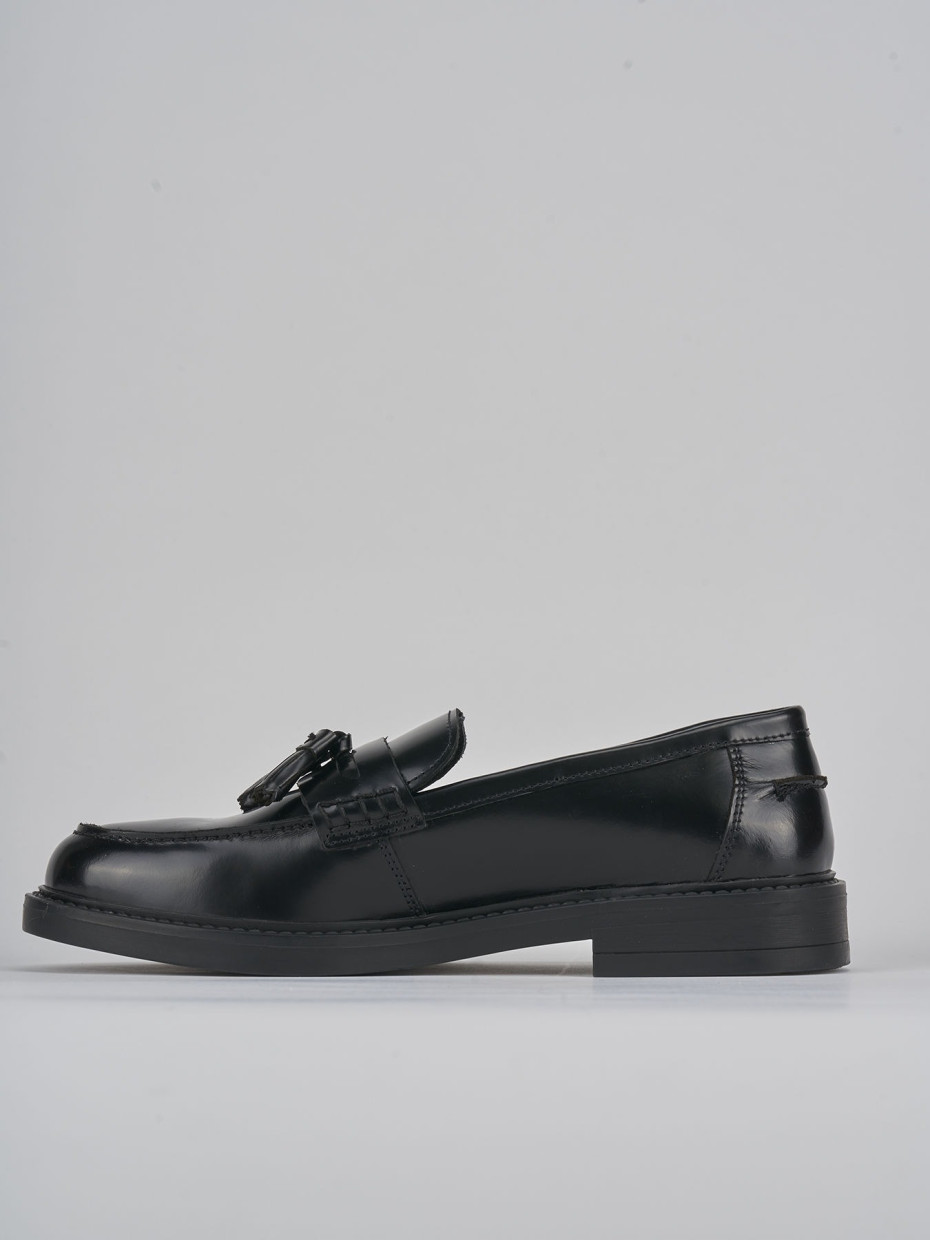 Loafers heel 1 cm black leather