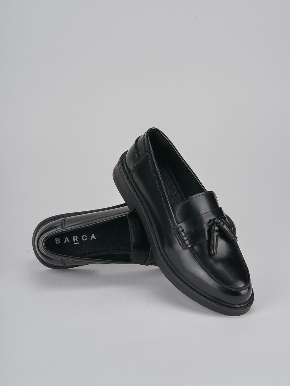 Loafers heel 1 cm black leather