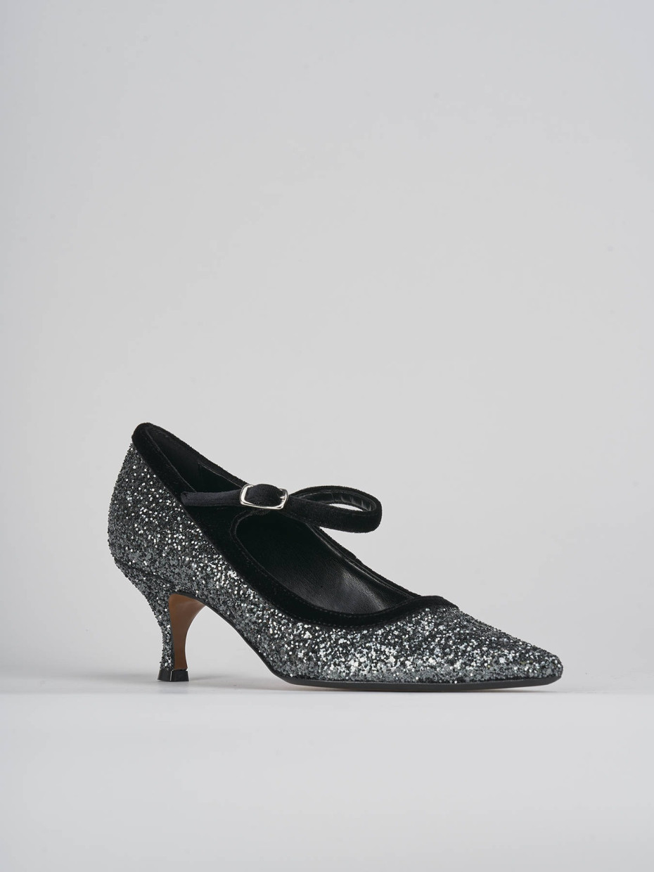 Décolleté e slingback tacco 5cm pelle argento