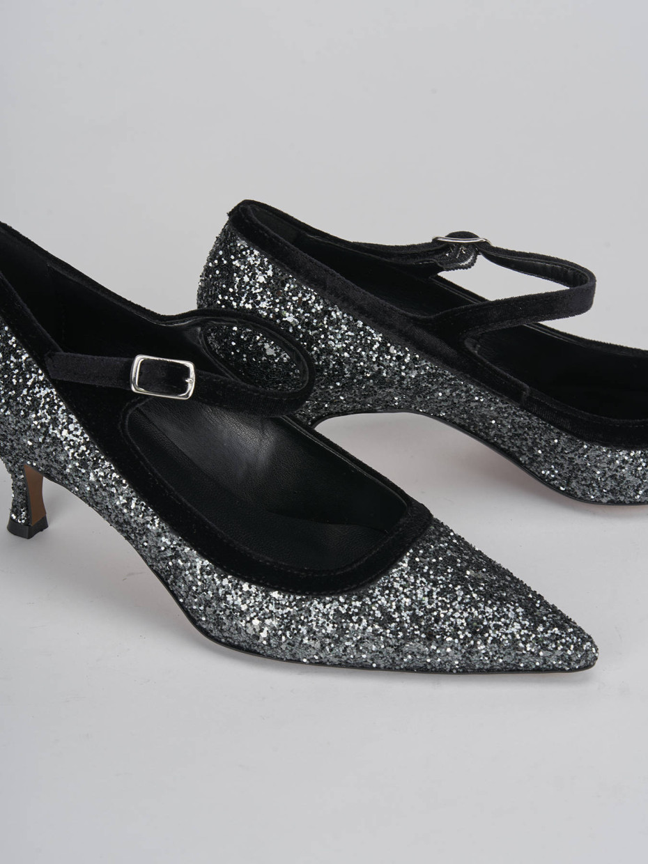 Décolleté e slingback tacco 5cm pelle argento