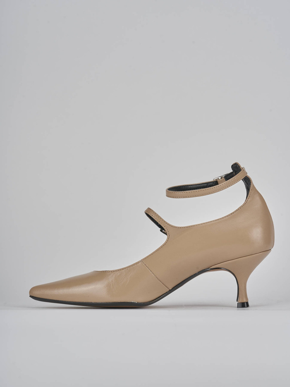 Décolleté e slingback tacco 5cm pelle marrone
