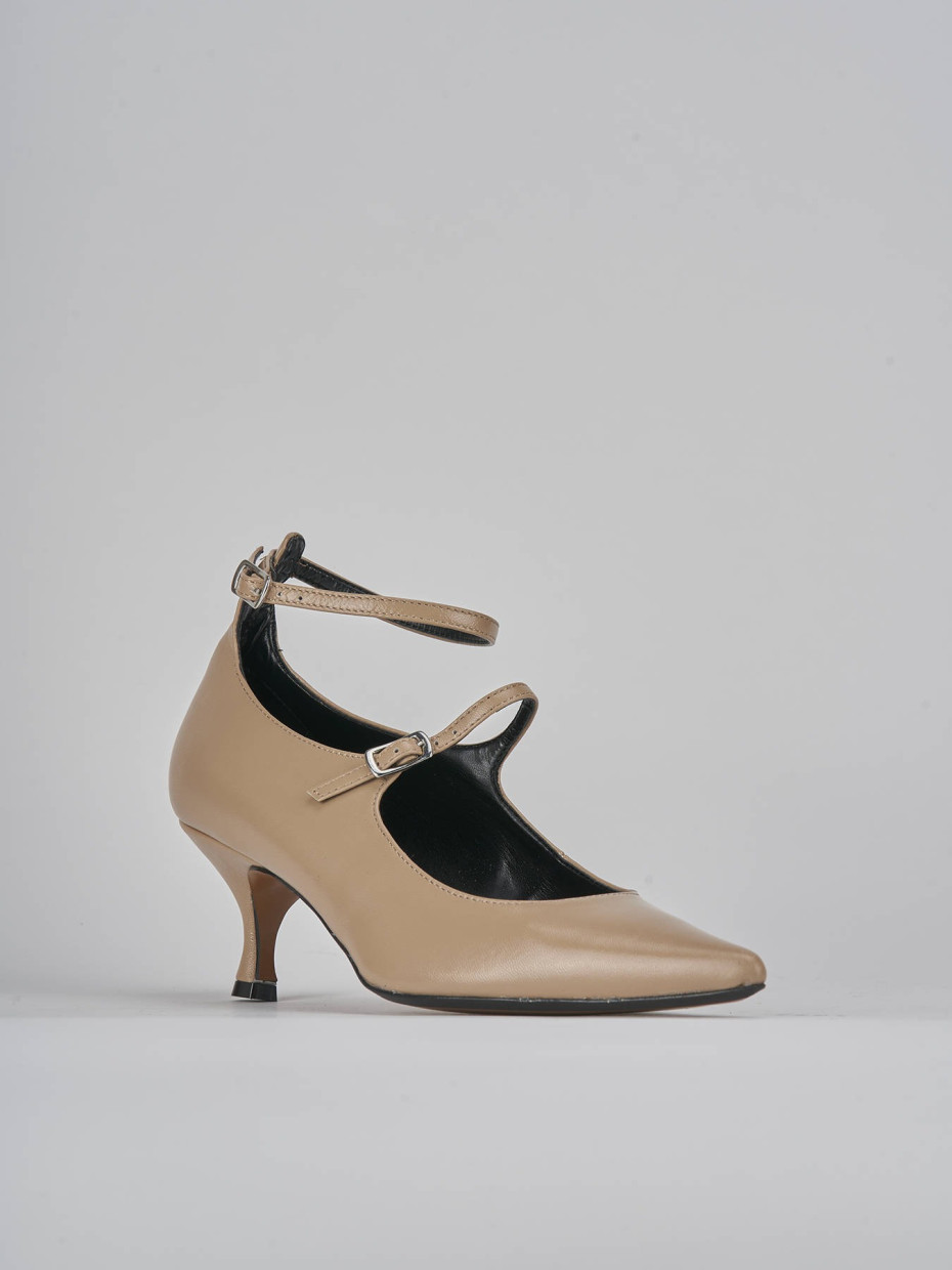 Décolleté e slingback tacco 5cm pelle marrone