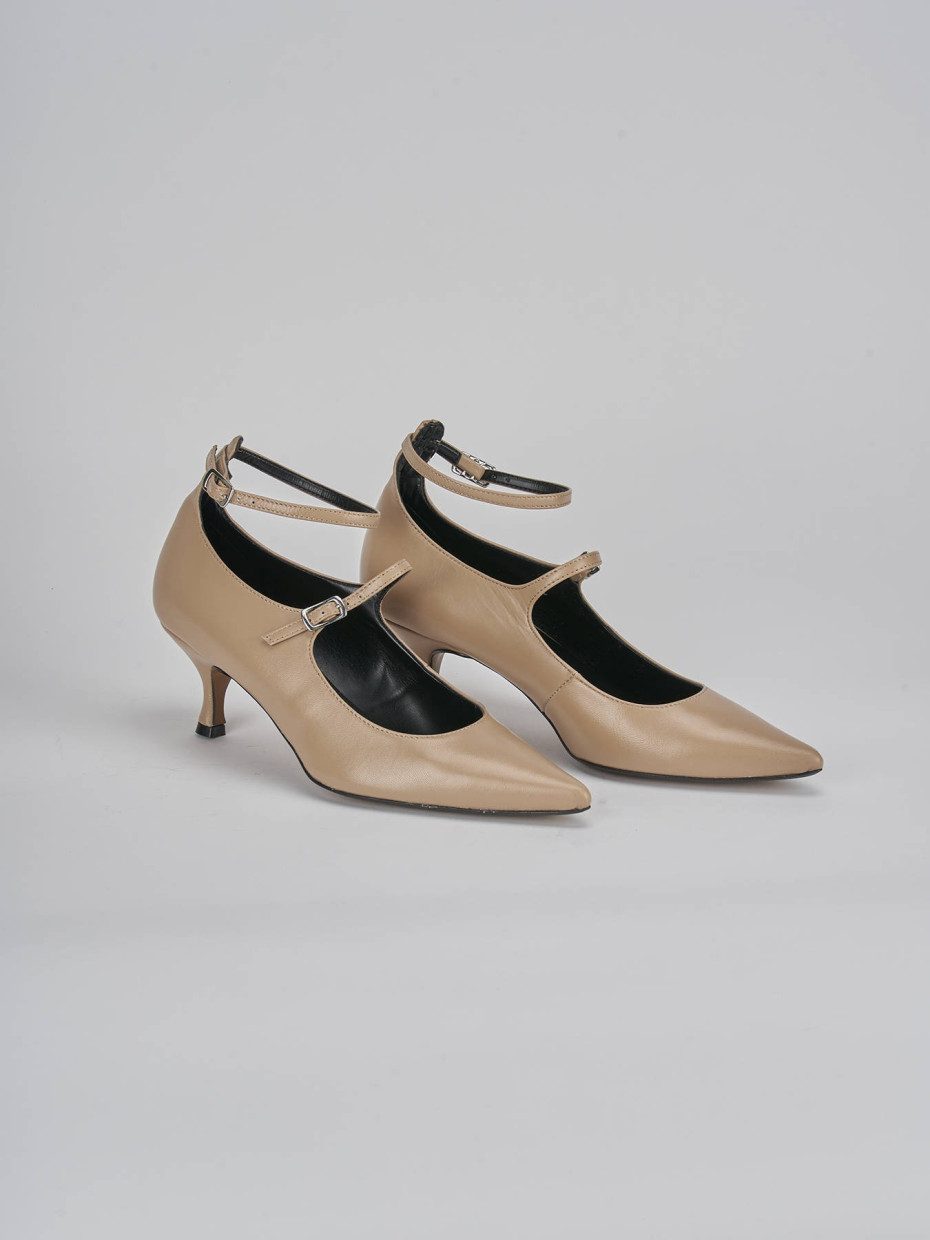 Décolleté e slingback tacco 5cm pelle marrone
