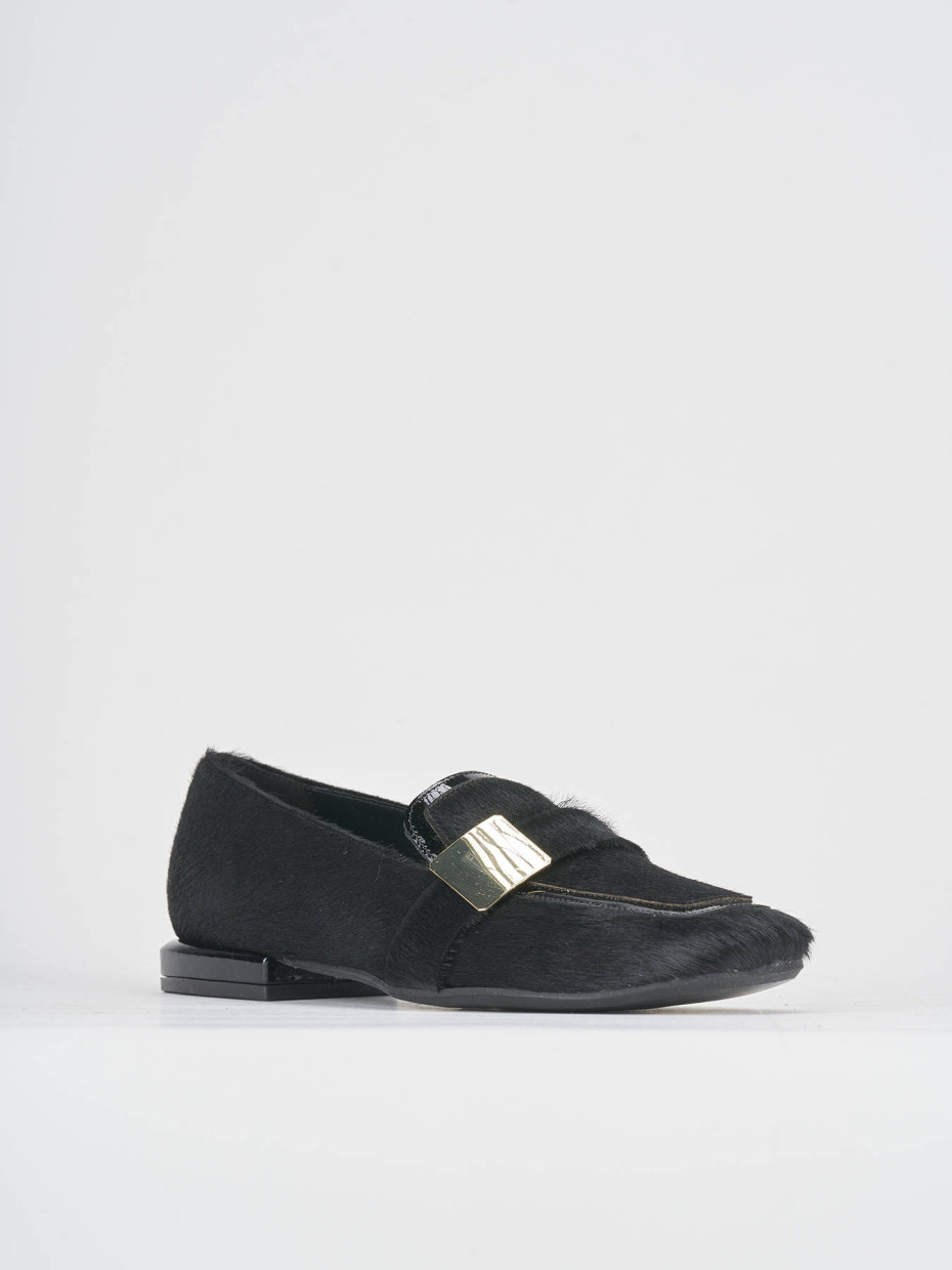 Loafers heel 1 cm black horsy