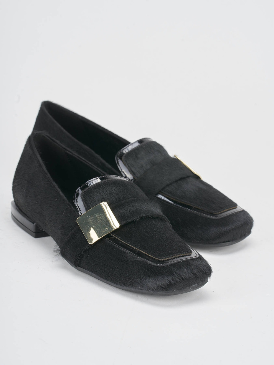 Loafers heel 1 cm black horsy