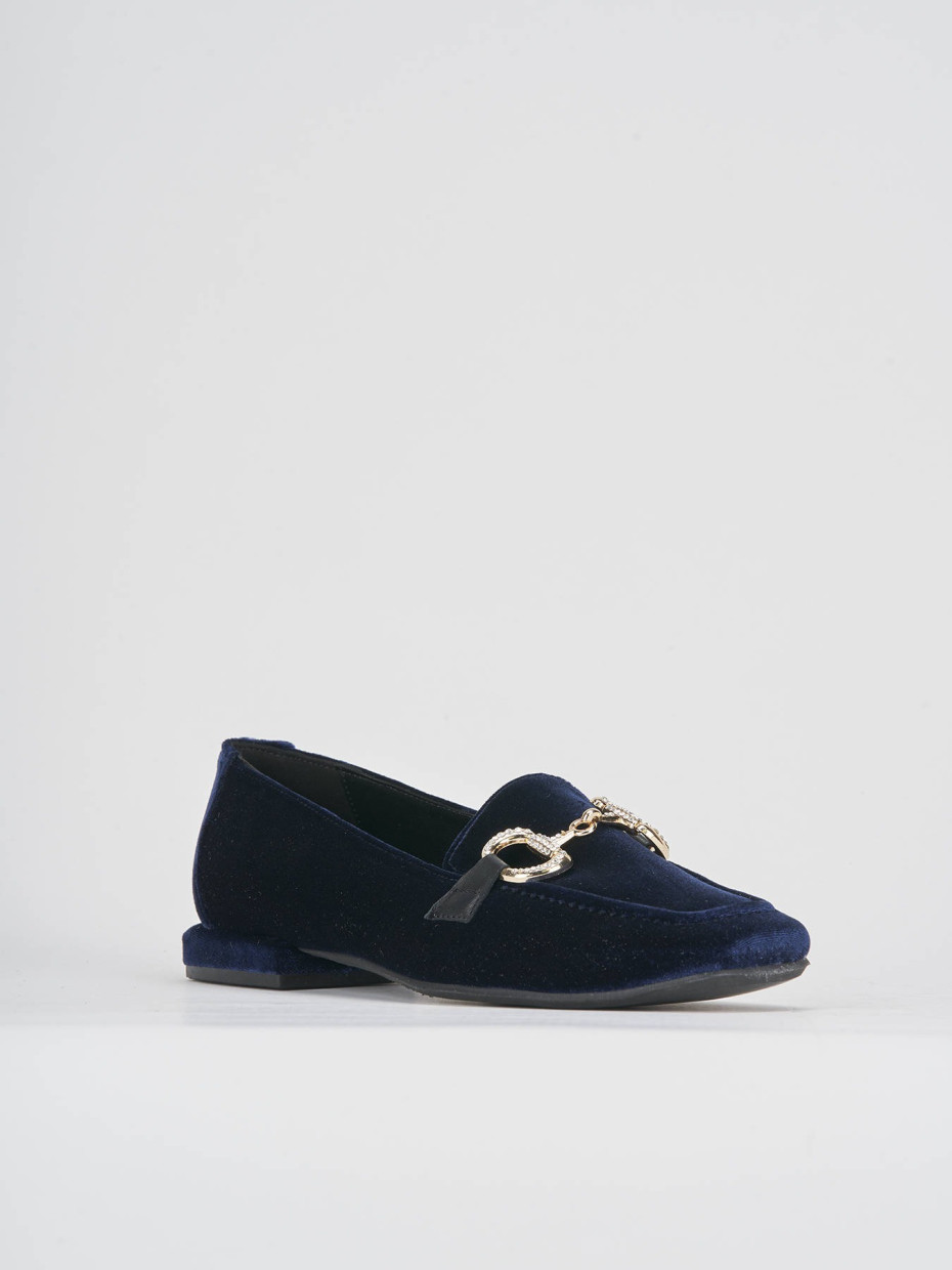 Loafers heel 1 cm blu velvet