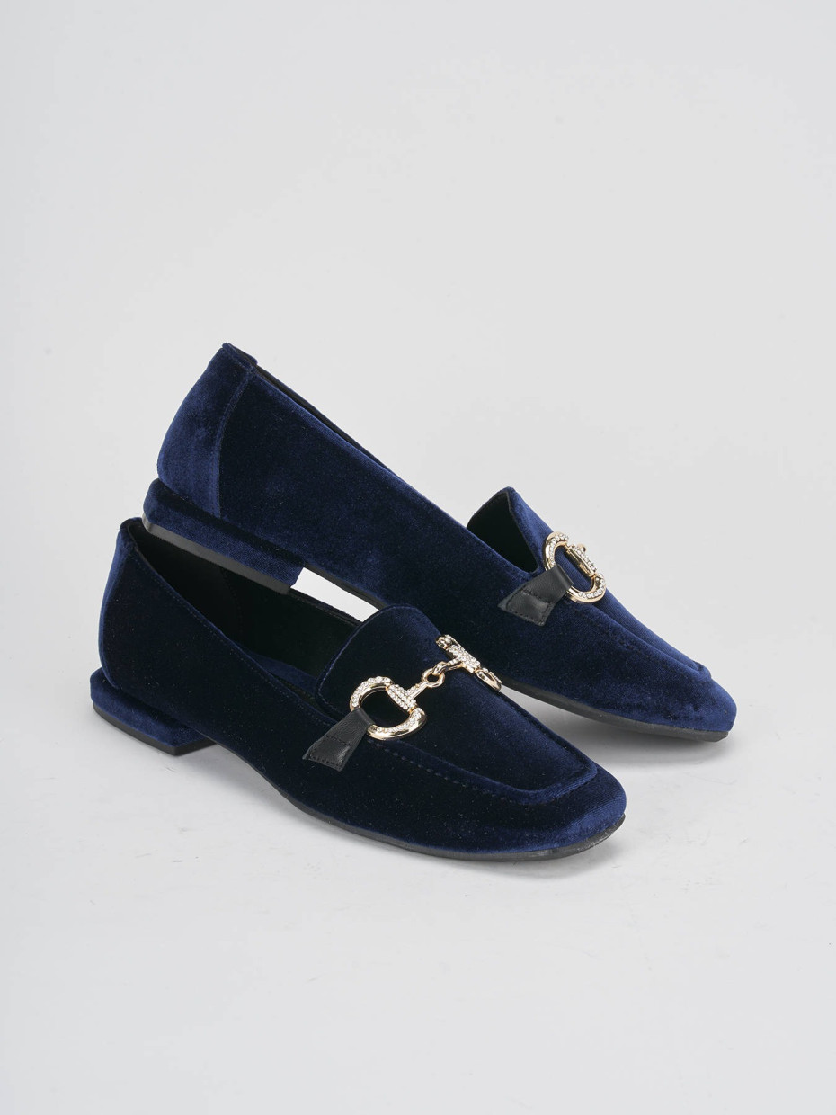 Loafers heel 1 cm blu velvet