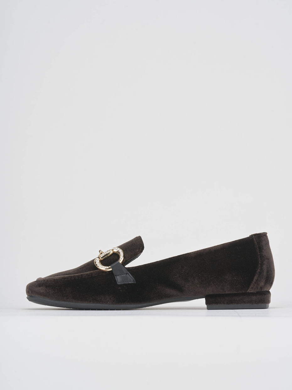 Loafers woman heel 1 cm dark brown velvet Barca Stores