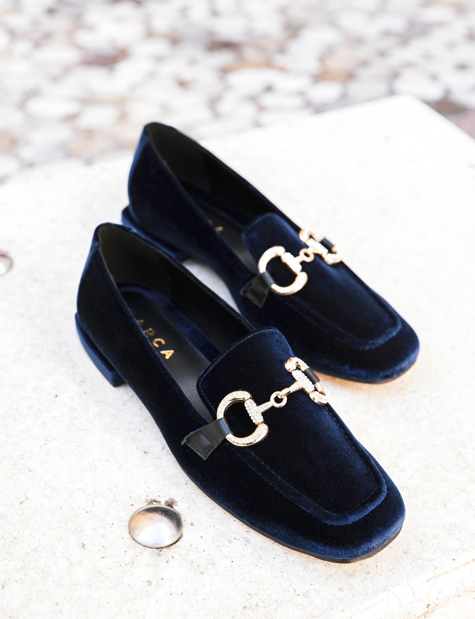 Loafers heel 1 cm blu velvet