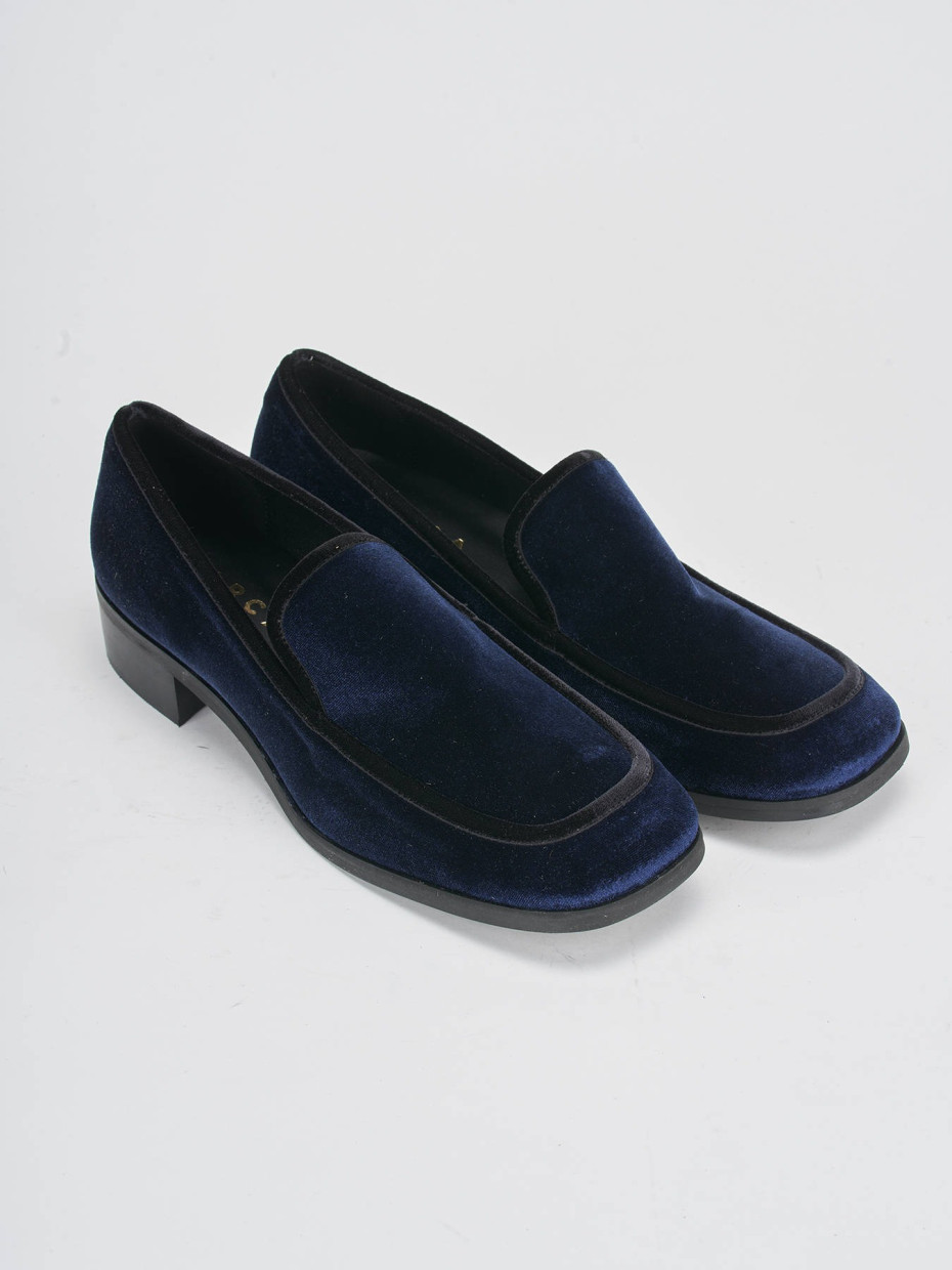 Loafers heel 1 cm blu velvet