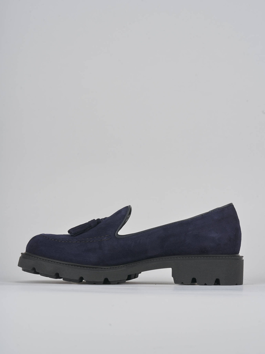 Mocassini tacco 2cm camoscio blu