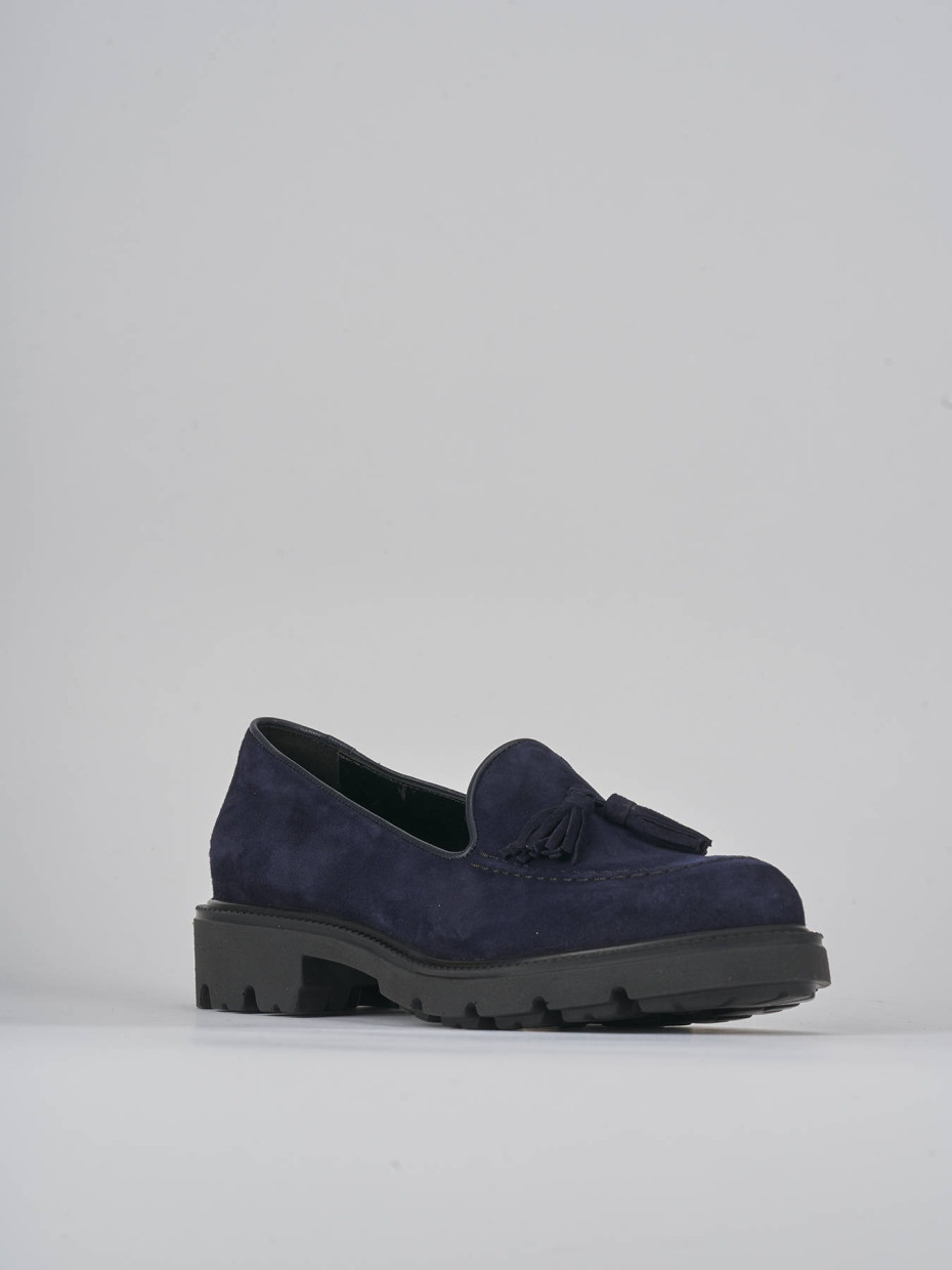 Mocassini tacco 2cm camoscio blu