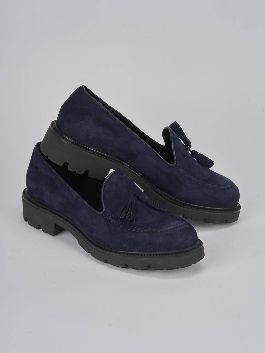 Mocassini tacco 2cm camoscio blu