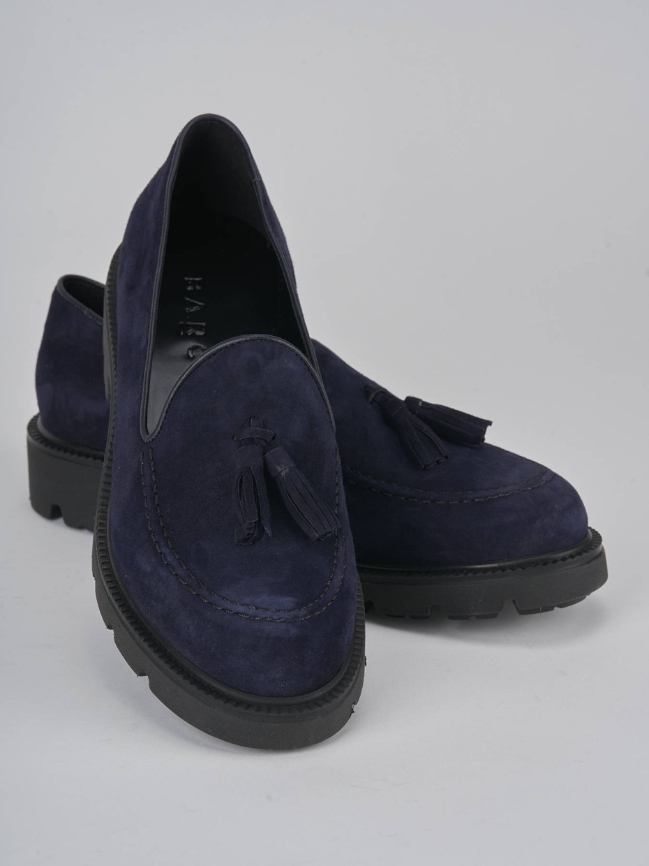 Mocassini tacco 2cm camoscio blu