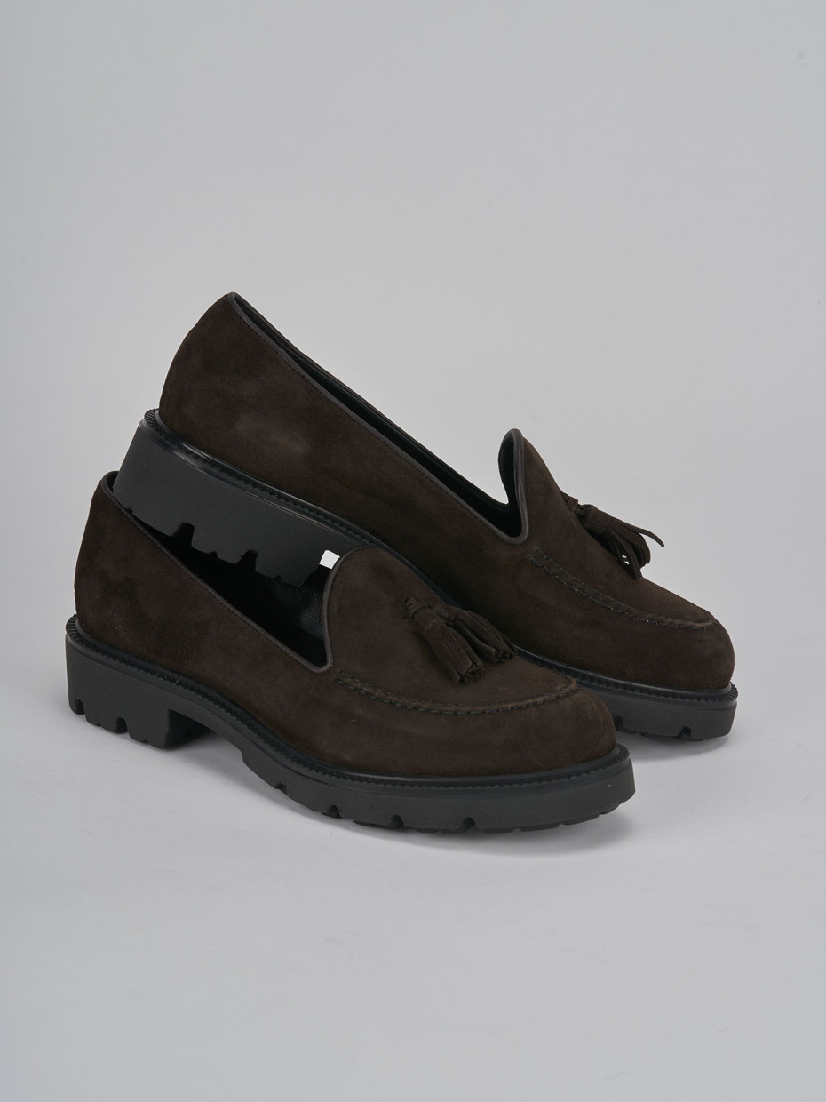 Loafers heel 2 cm dark brown suede