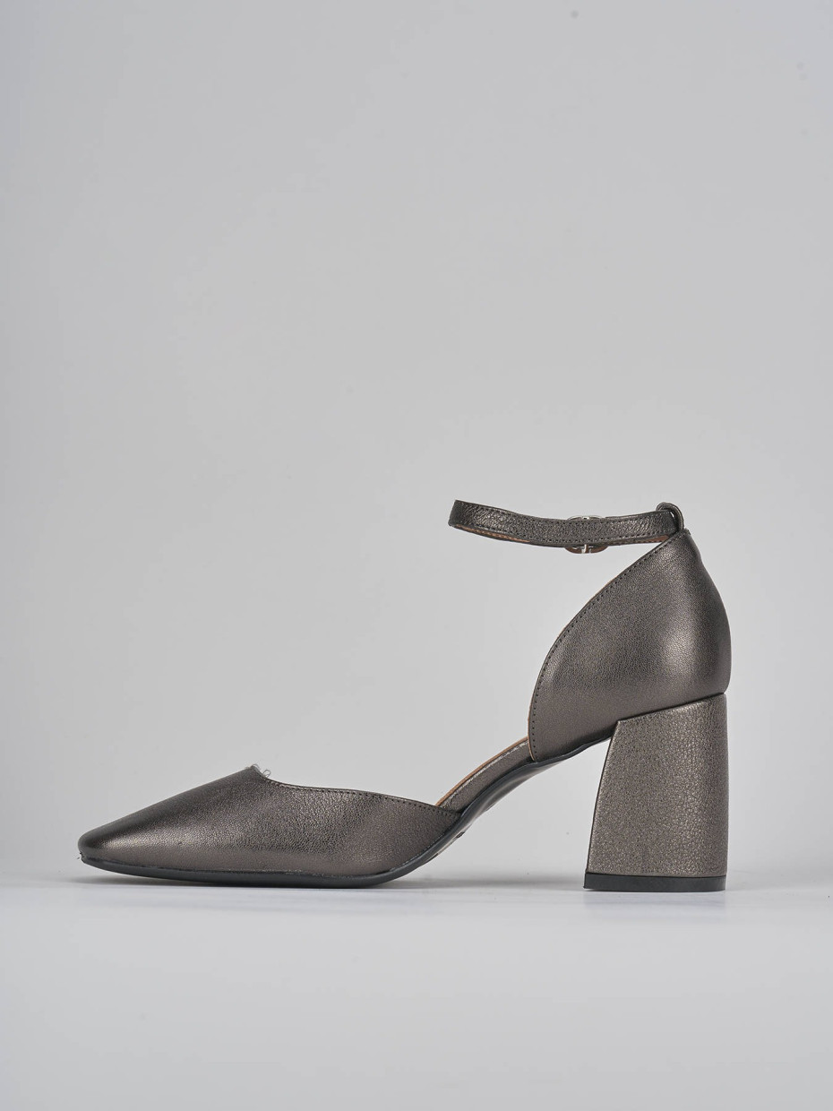 Décolleté e slingback tacco 8cm pelle argento