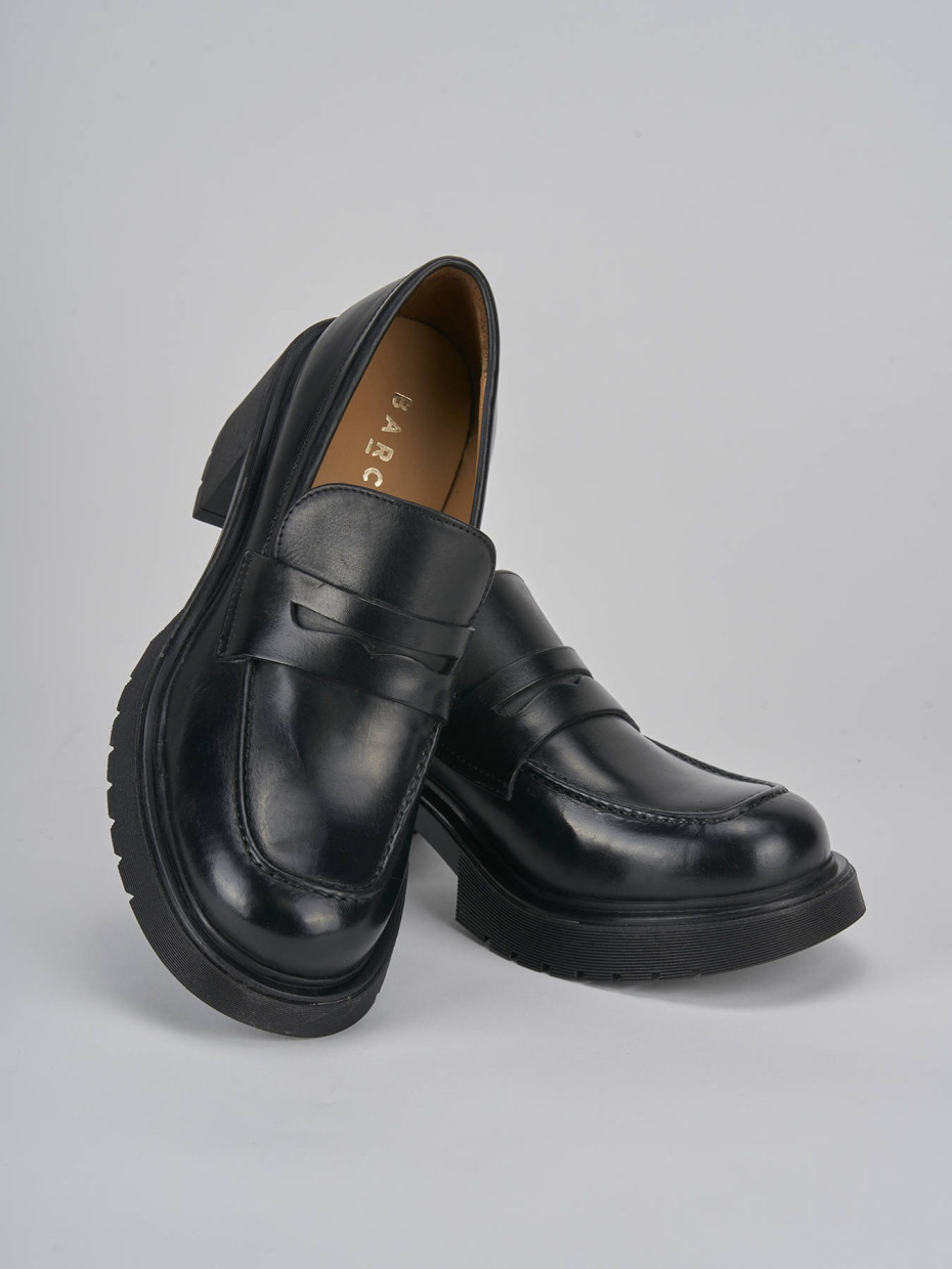 Loafers heel 6 cm black leather