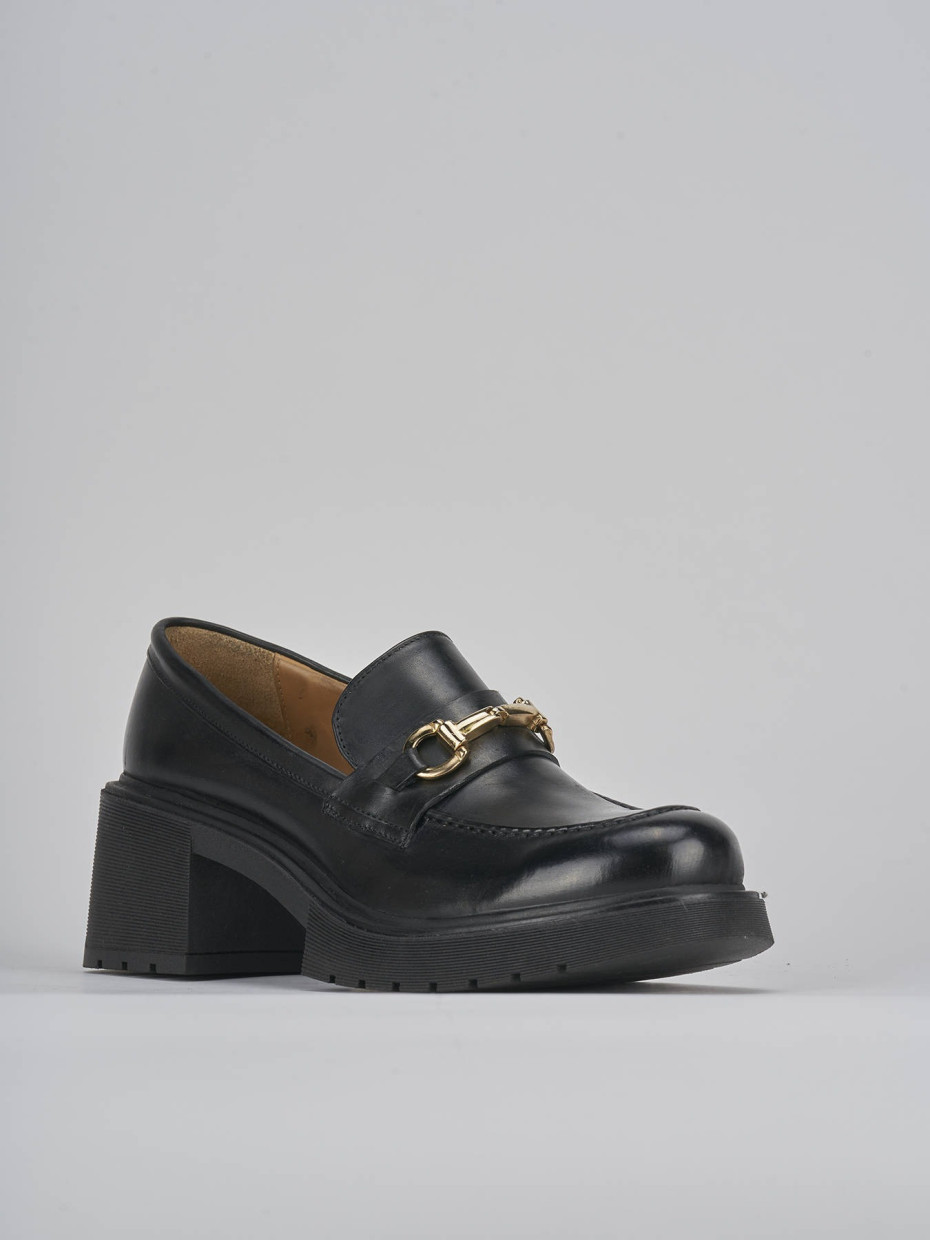 Loafers heel 6 cm black leather