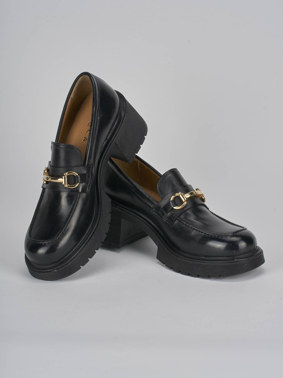 Loafers heel 6 cm black leather