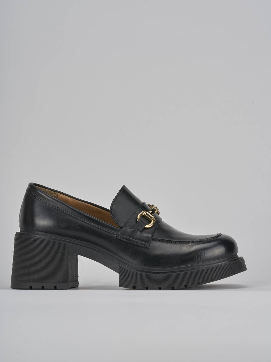 Loafers heel 6 cm black leather