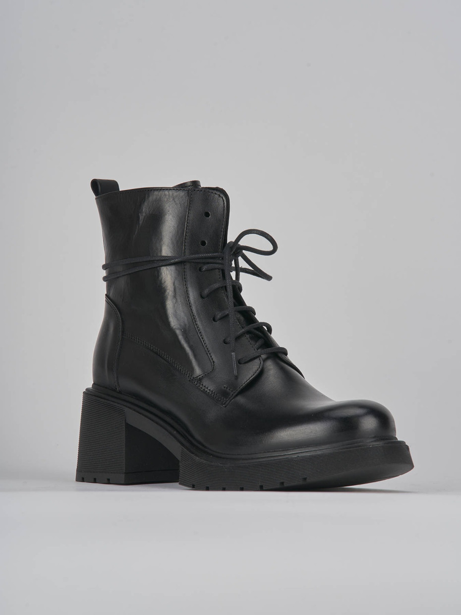 Combat boots heel 6 cm black leather