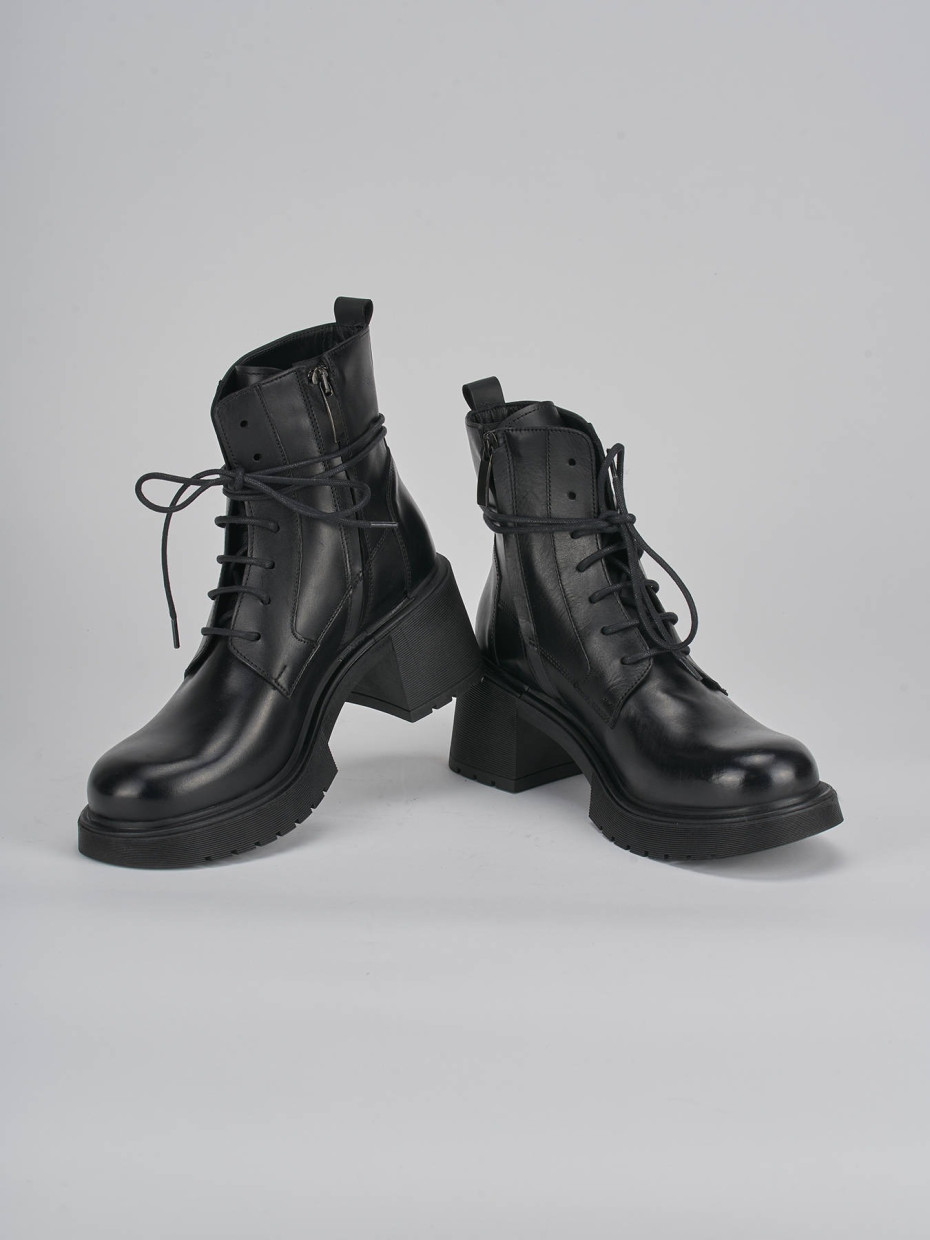 Combat boots heel 6 cm black leather