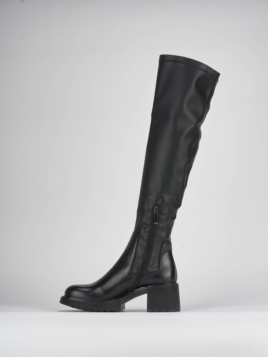 High heel boots heel 6 cm black leather