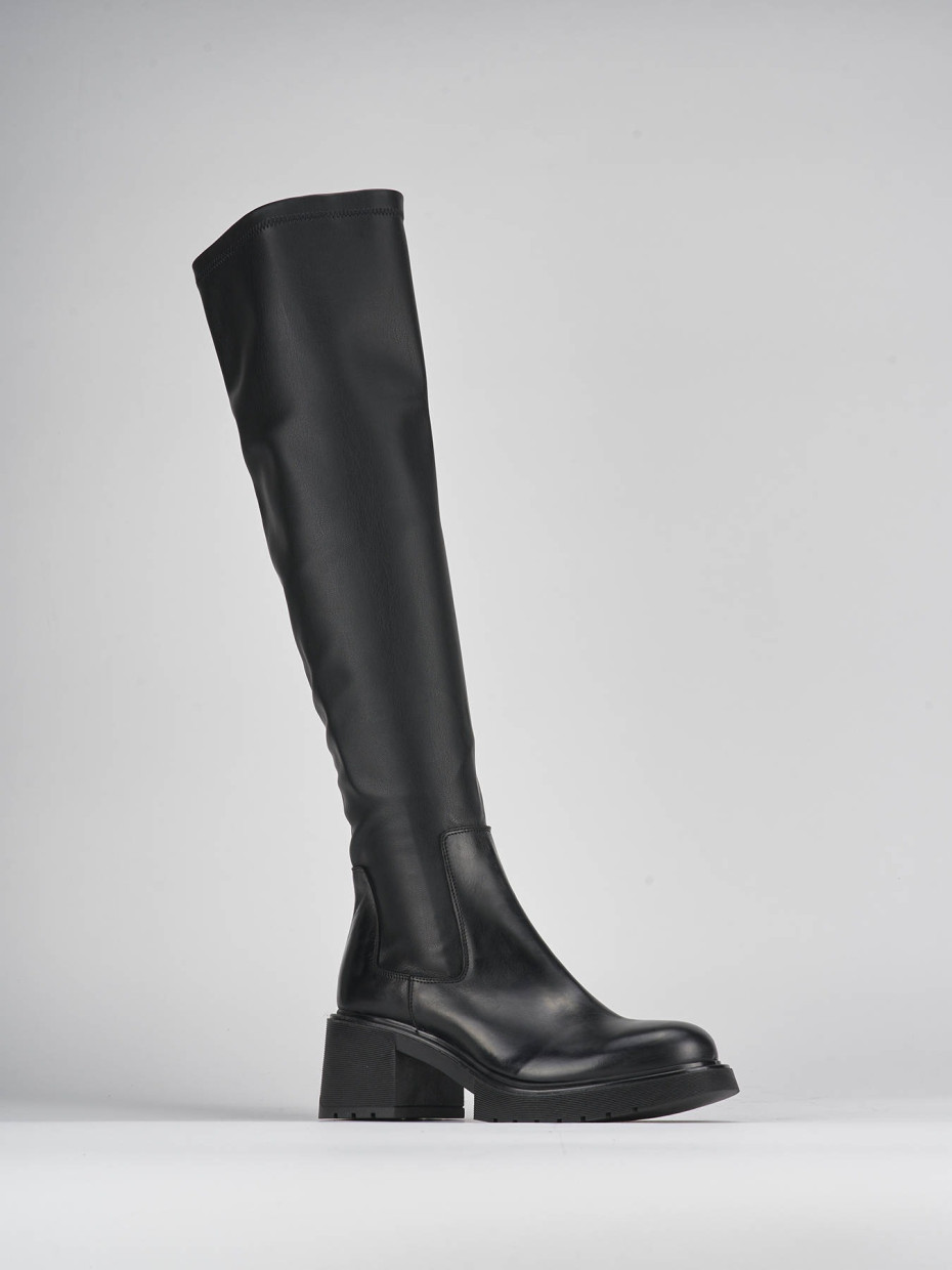 High heel boots heel 6 cm black leather