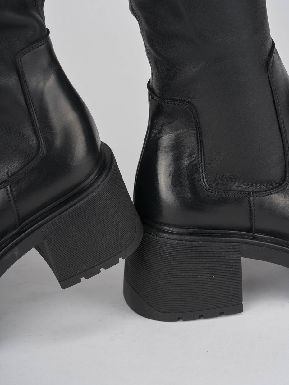 High heel boots heel 6 cm black leather