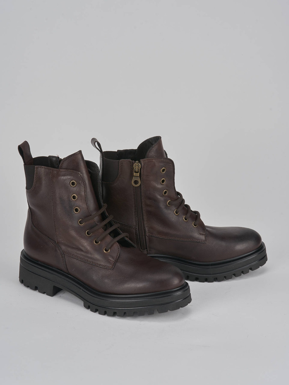 Combat boots heel 3 cm dark brown leather