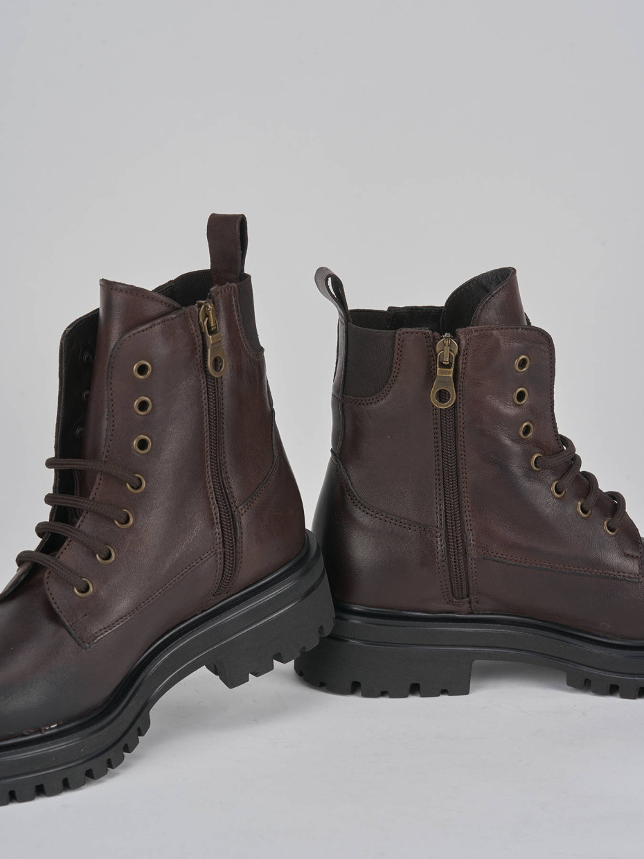 Combat boots heel 3 cm dark brown leather