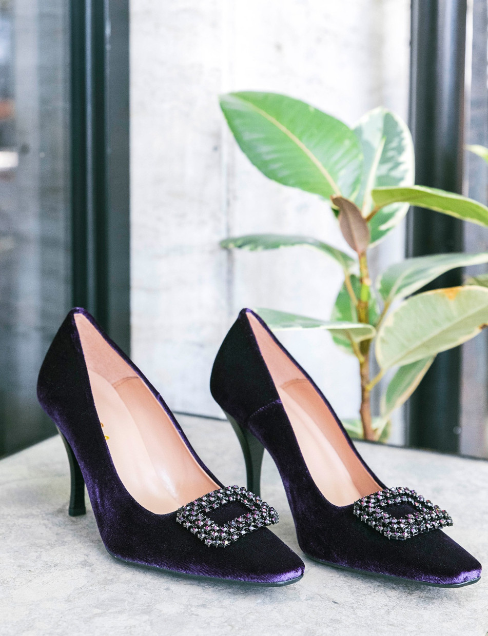 Décolleté e slingback tacco 9cm velluto viola