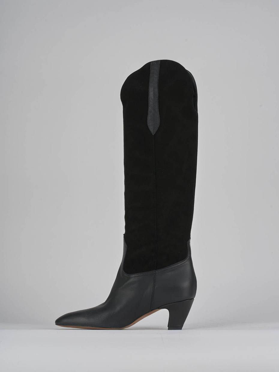 High heel boots heel 5 cm black leather