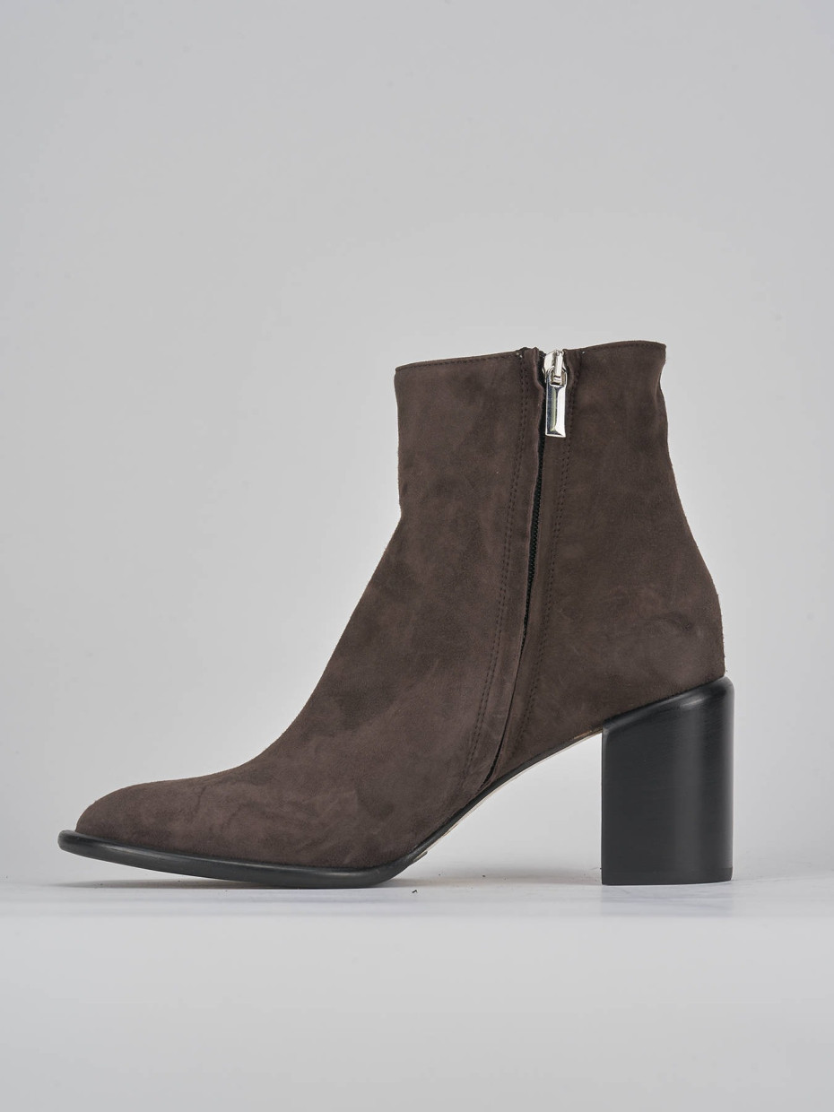 High heel ankle boots heel 7 cm dark brown suede