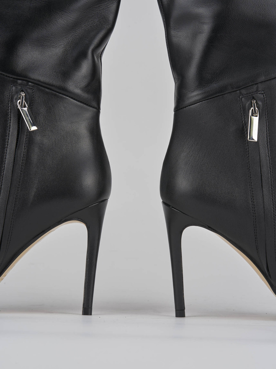 High heel boots heel 11 cm black leather