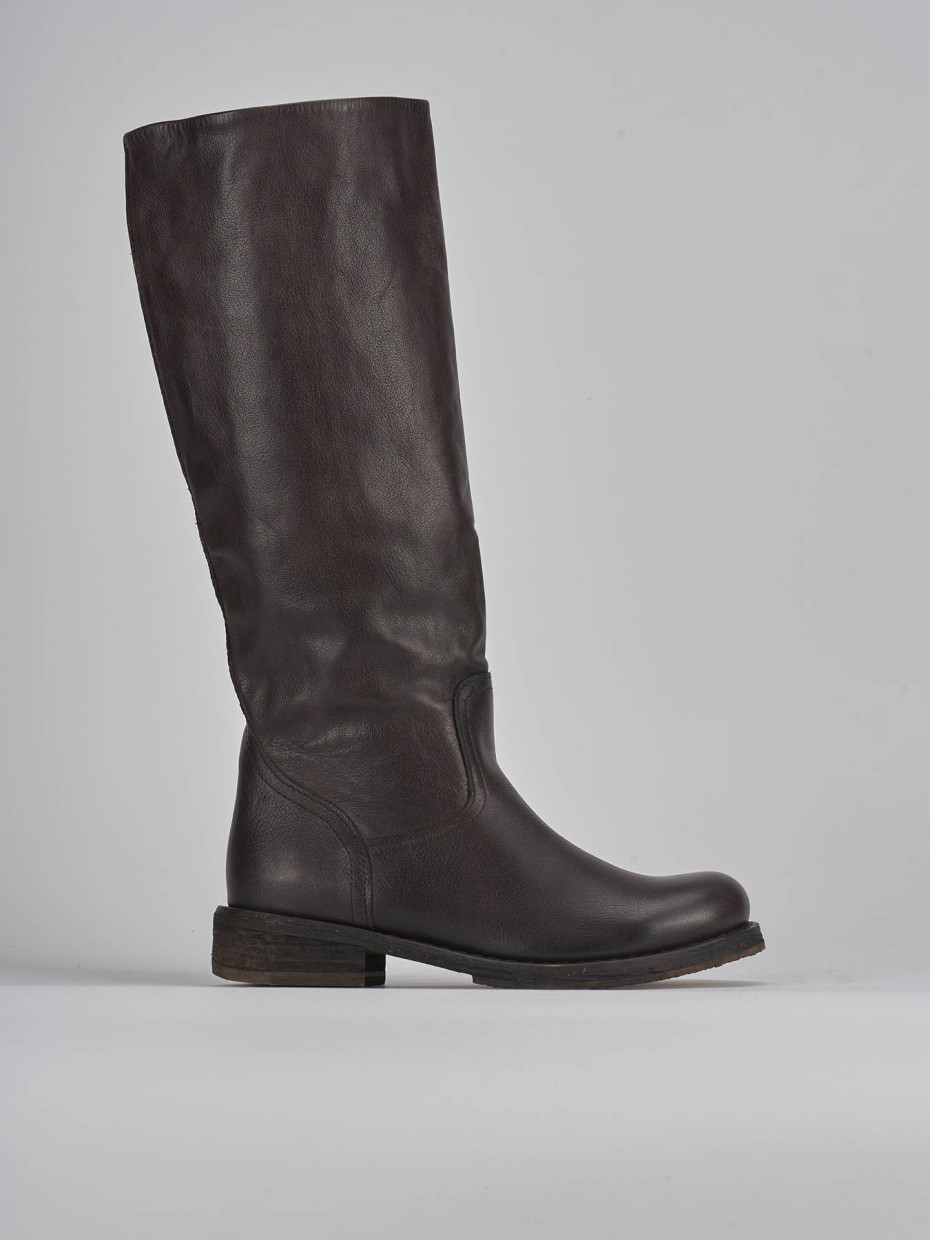 Low heel boots heel 2 cm dark brown leather