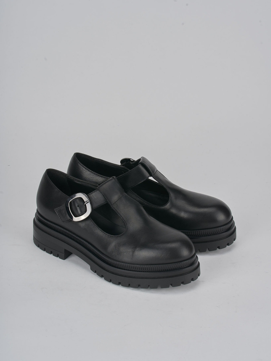 Loafers heel 3 cm black leather