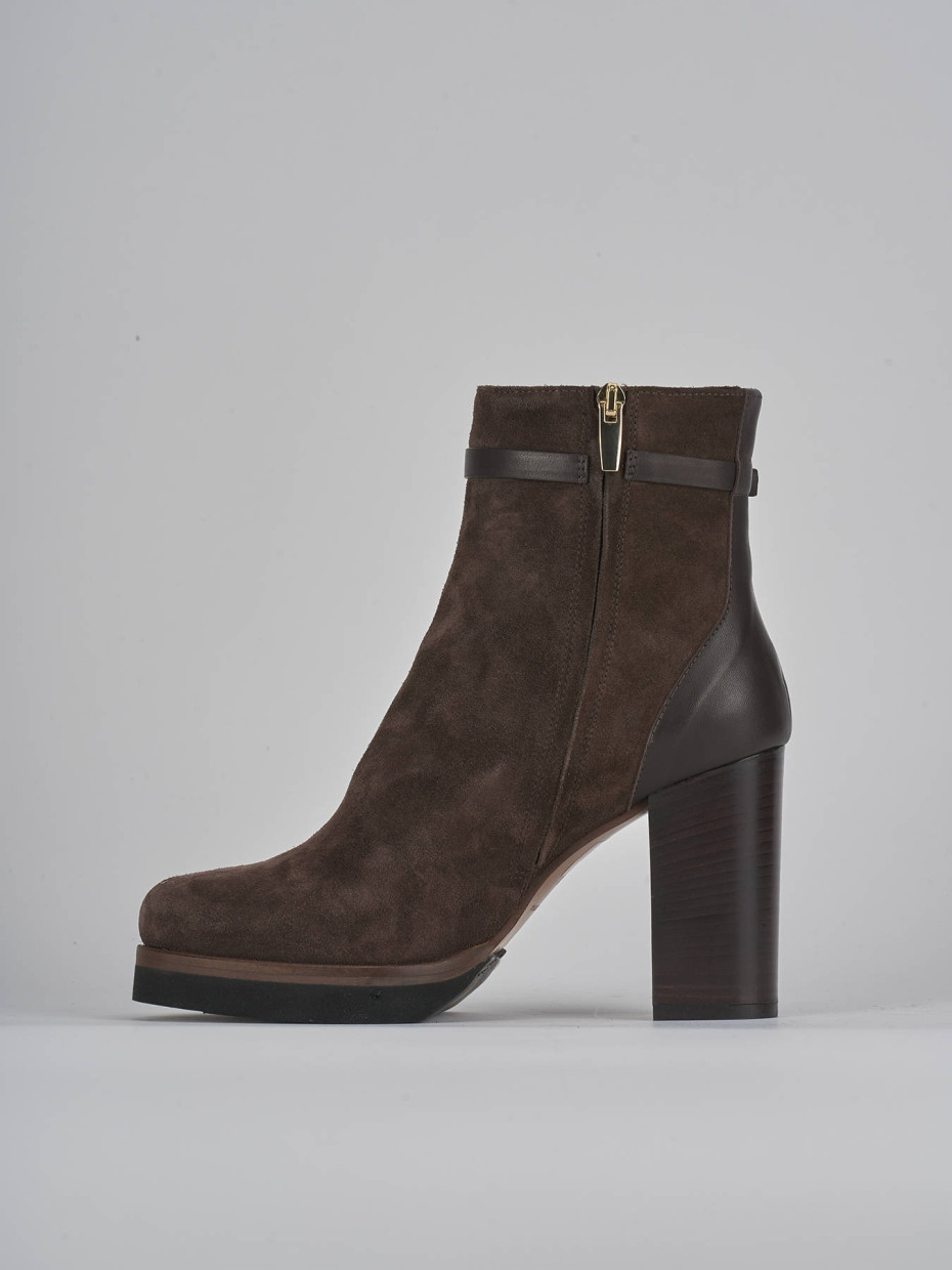High heel ankle boots heel 10 cm dark brown suede
