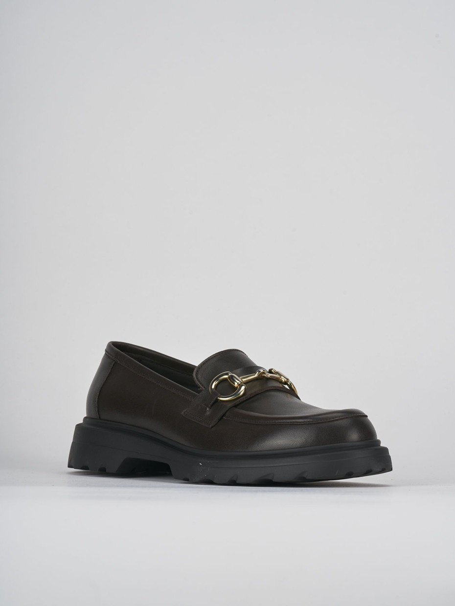 Loafers heel 3 cm dark brown leather