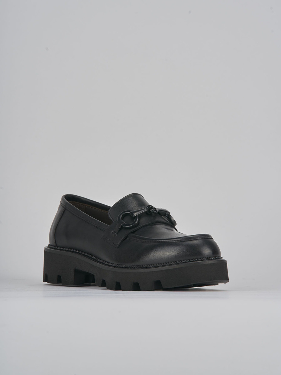 Loafers heel 3 cm black leather