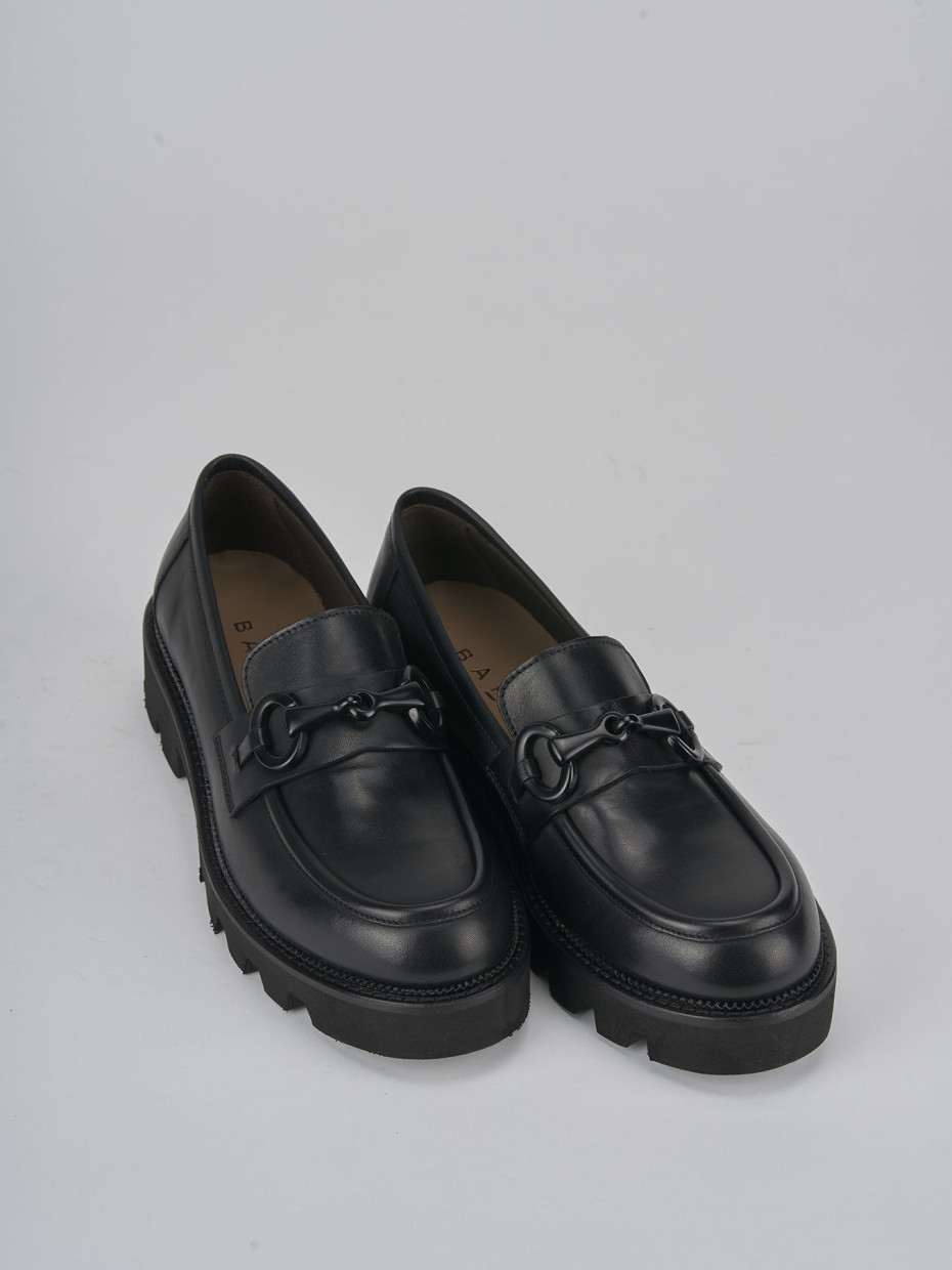 Loafers heel 3 cm black leather