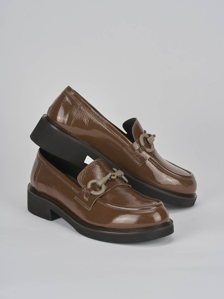 Loafers heel 3 cm brown leather