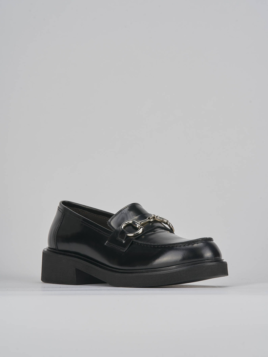 Loafers heel 3 cm black leather