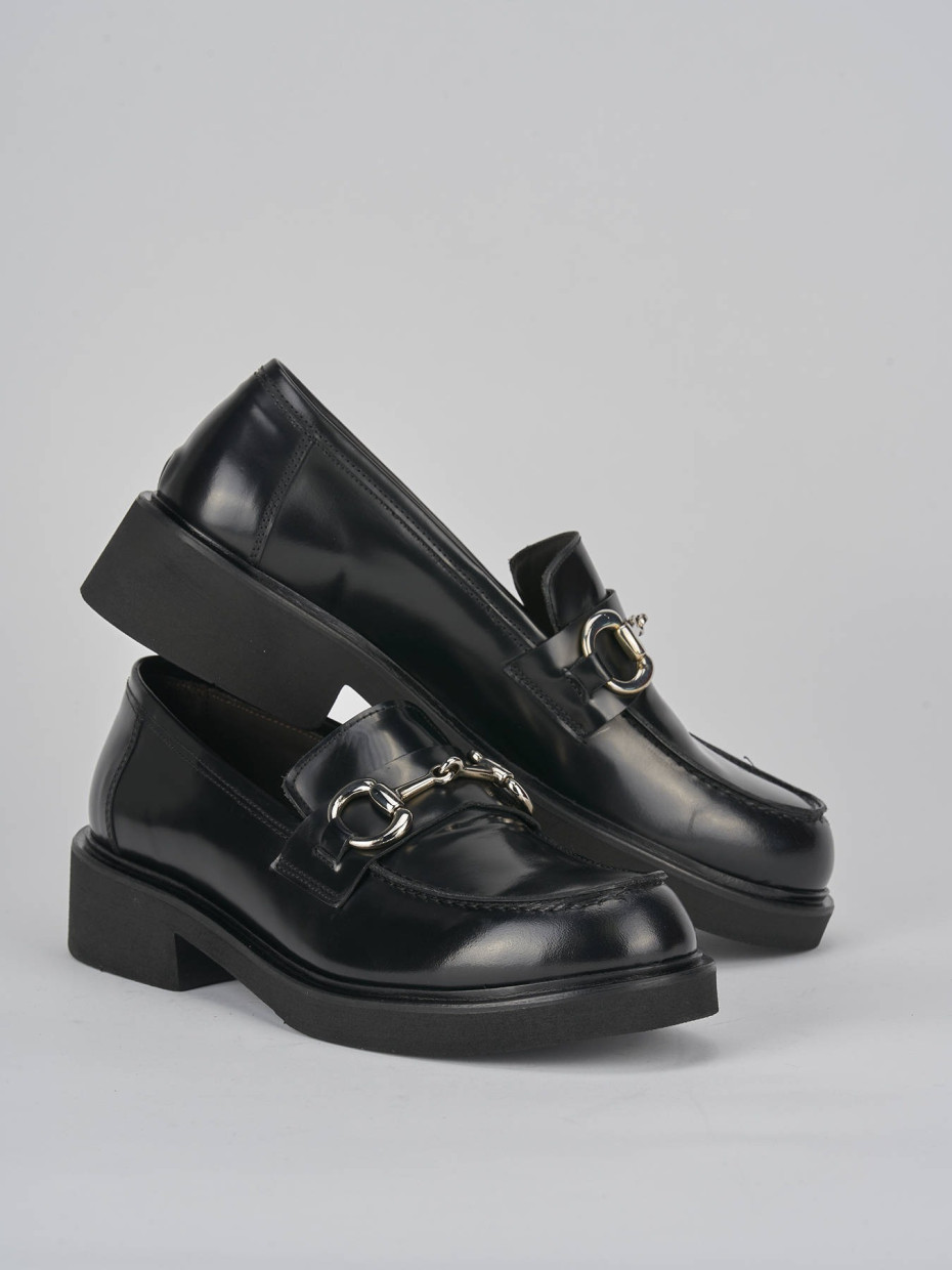 Loafers heel 3 cm black leather