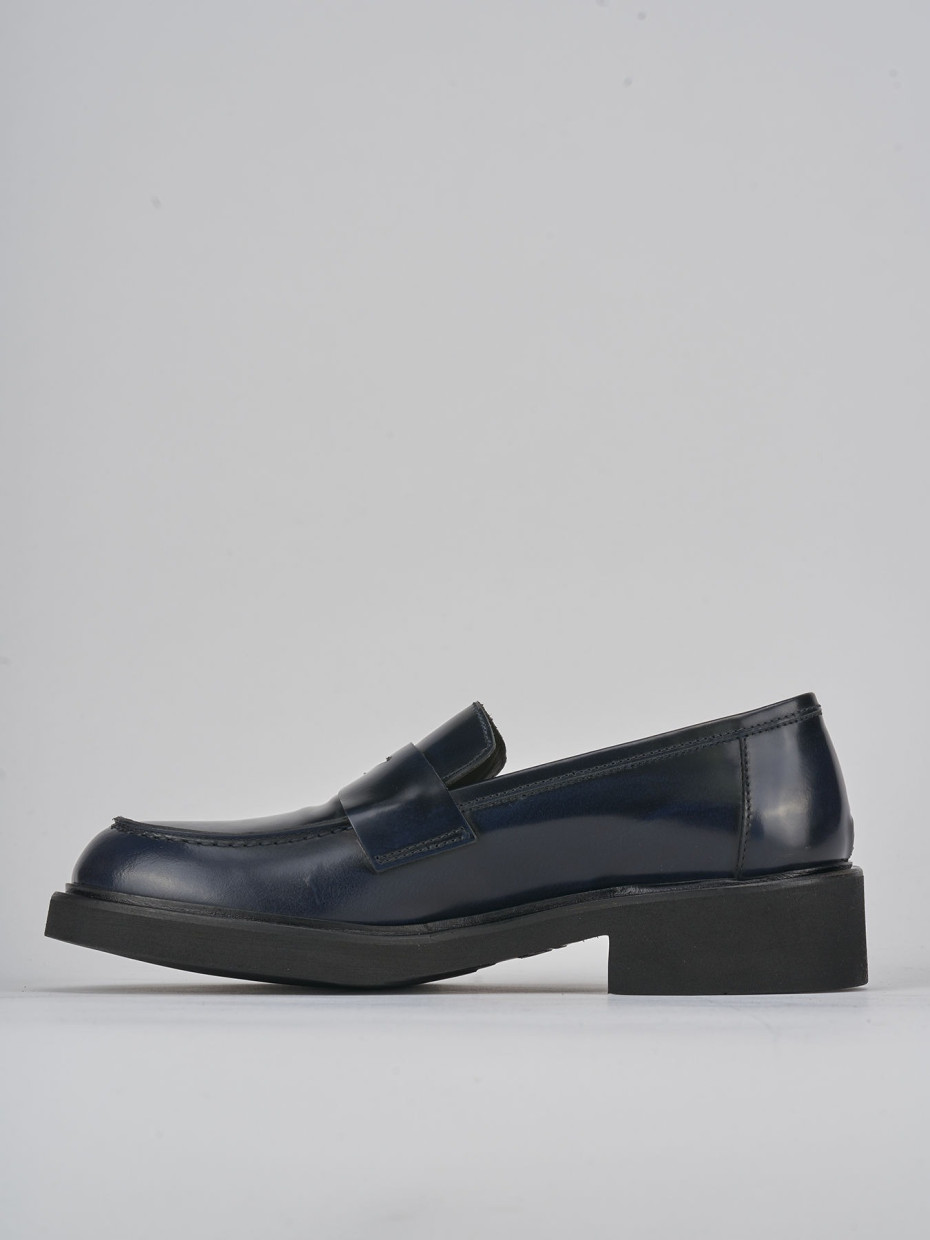 Loafers heel 3 cm blu leather